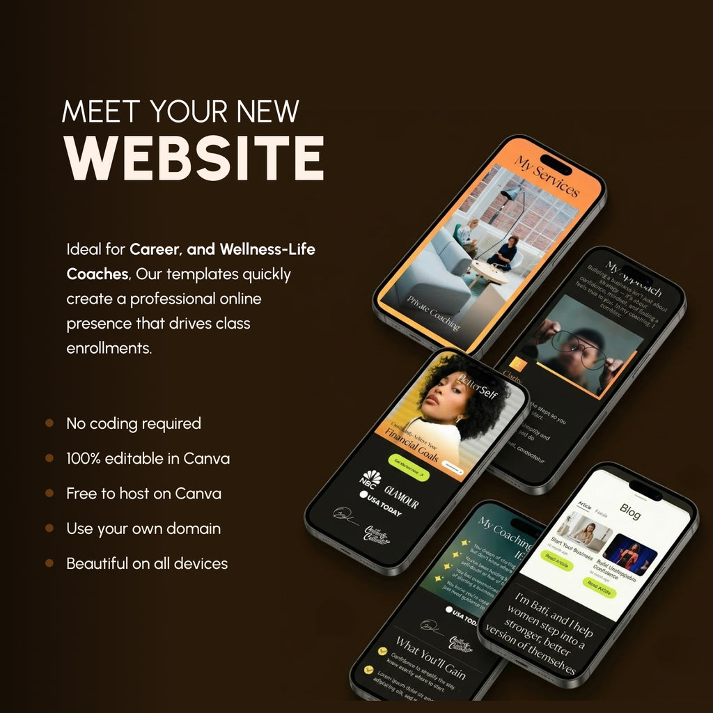BetterSelf Canva website template for Life, Business and Wellness coaches