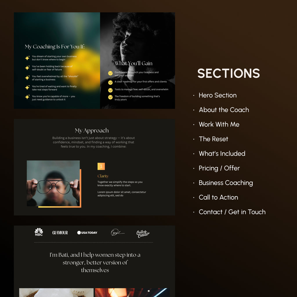BetterSelf Canva website template for Life, Business and Wellness coaches
