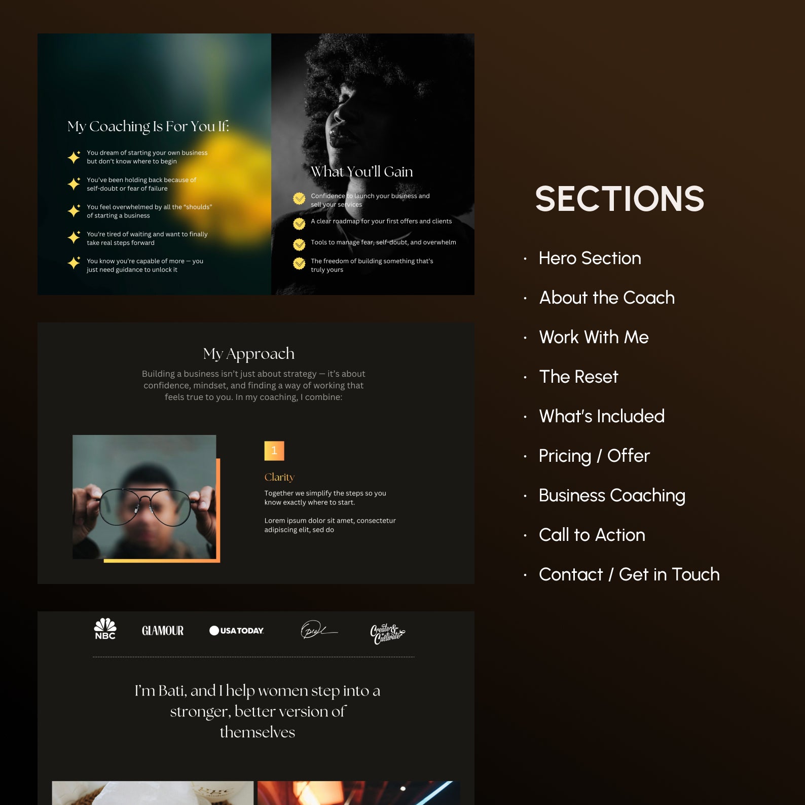 BetterSelf Canva website template for Life, Business and Wellness coaches