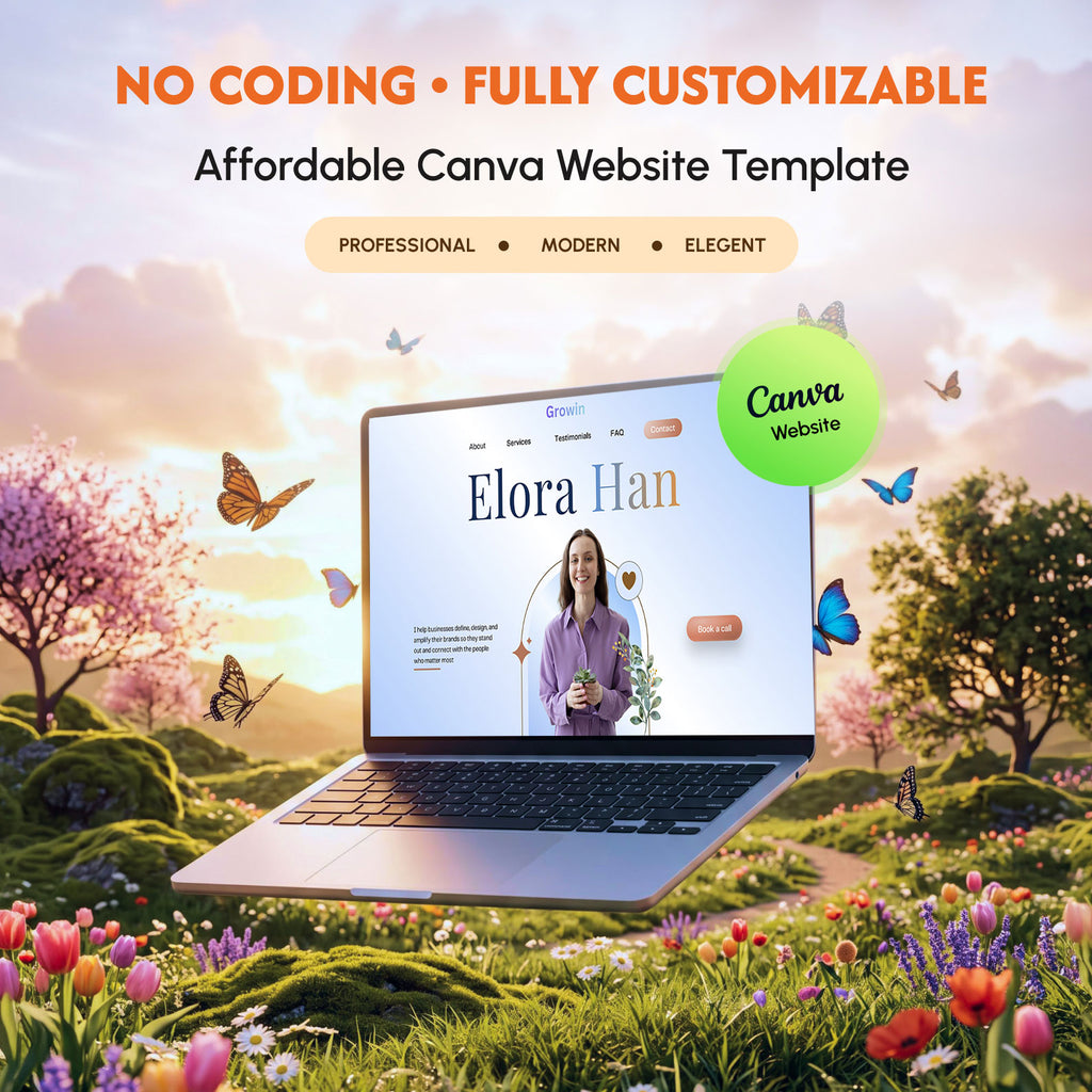 Growin Canva website template for life coaches,