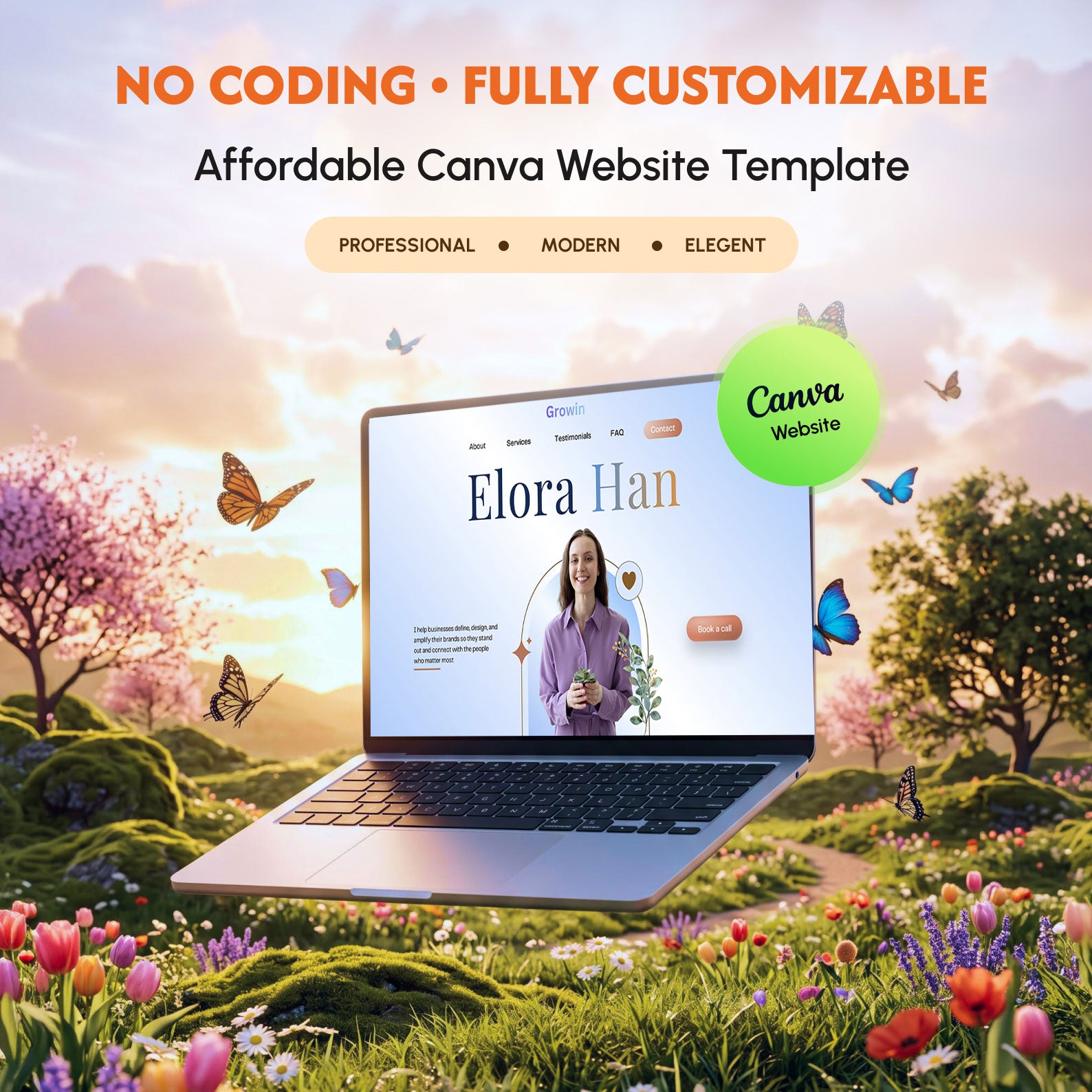 Growin Canva website template for life coaches,